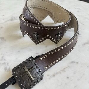 Square Crossberry Concho Western Belt Womens XL Leather Cross Nail Head Sawtooth